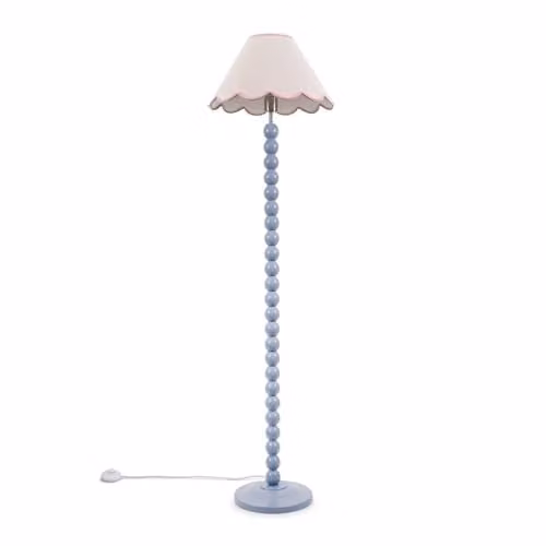 ValueLights Bobbins Powder Blue Floor Lamp with Pale Pink Fabric Scallop Shade