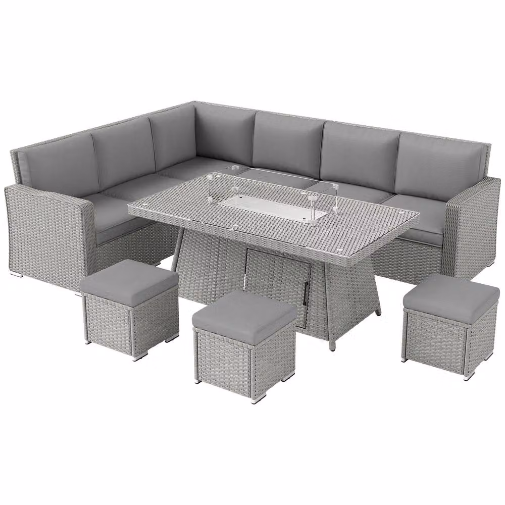 STILVORA 7-Piece Grey Sofa Set with Fire Pit Table – 5