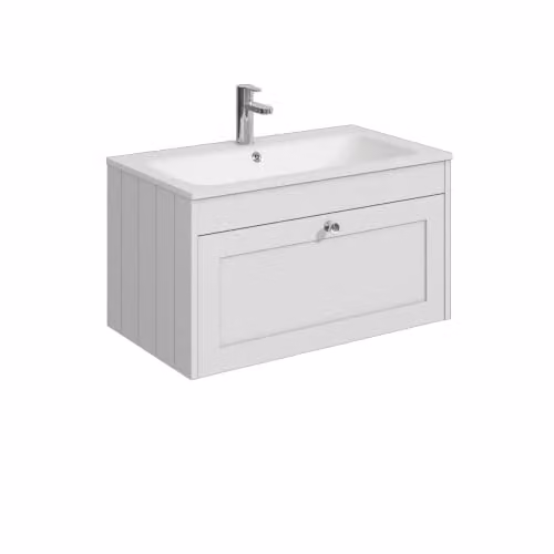 Balterley Wall Hung Single Drawer Vanity Unit with Rectangular Basin in White, W/D/H: 80.0 x 45.3 x 43.1 cm – 1