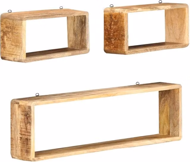 Berkfield Home 3 Piece Wall Mounted Cube Shelf Set in Brown Solid Mango Wood