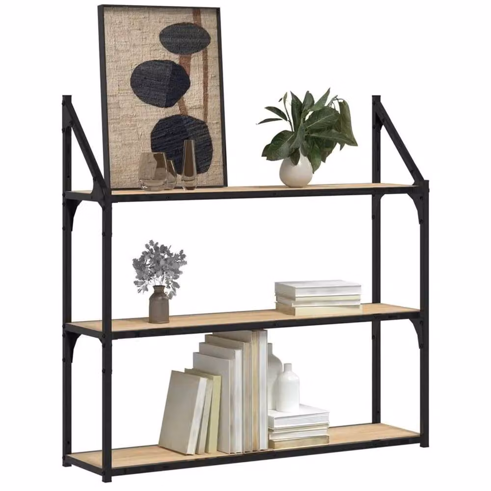 Kelvenix 3-Tier Wall Mounted Industrial Shelf in Sonoma Oak, Brown, W/D/H: 80 x 21 x 78.5 cm – 2