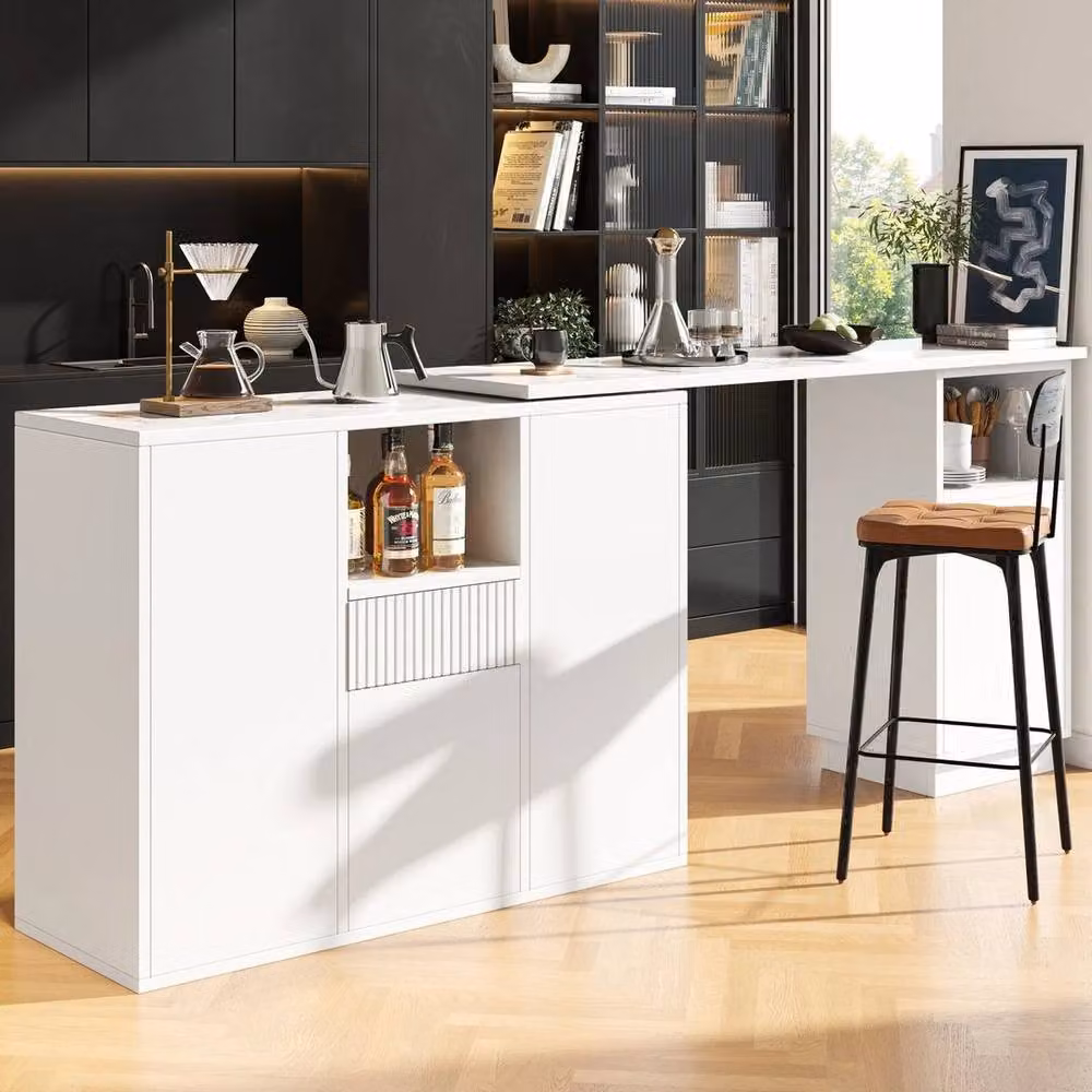 FORGEVIO Extendable Modern Kitchen Island Bar Table with Rotating Top in White – 4