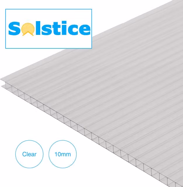 Solstice 10mm Twinwall Polycarbonate Sheeting, Clear, W: 900 mm, L: 4000 mm