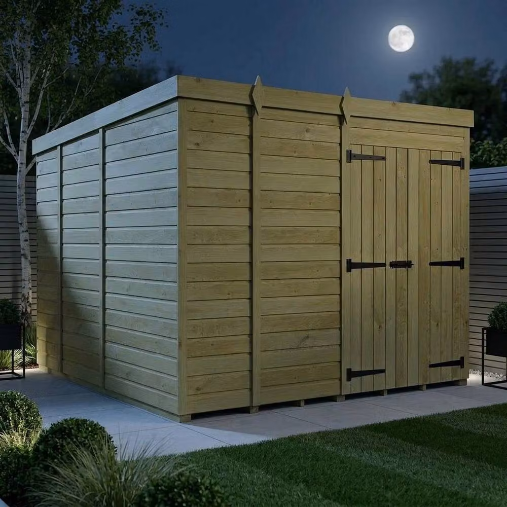 Buttercup Farm Brown Timber Pent Garden Shed with Double Doors and No Windows, W/D/H: 274 x 274 x 210 cm – 3