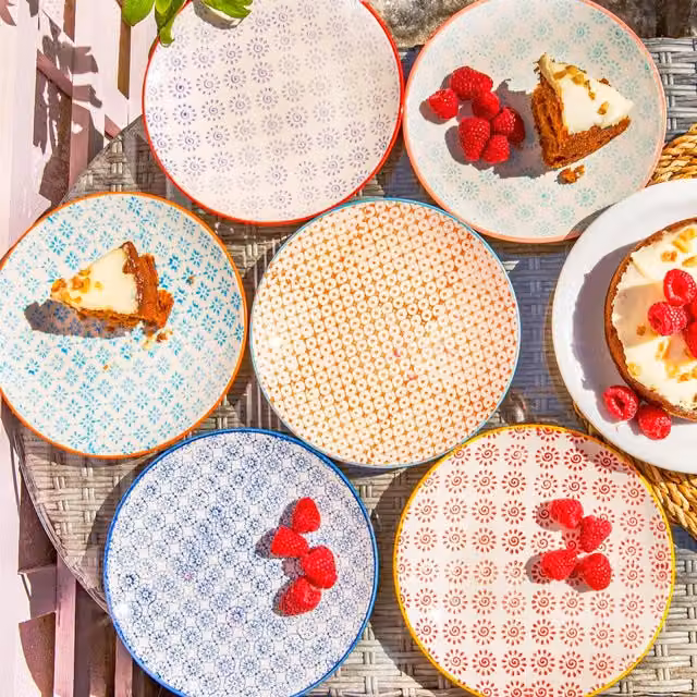 Nicola Spring Floral Porcelain Side Plates, Pack of 6, Multicolour, Diameter: 18 cm