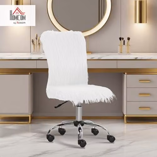 HOMCOM White Fabric Task Chair with 360 Degree Swivel and Castors for Home Office – 2