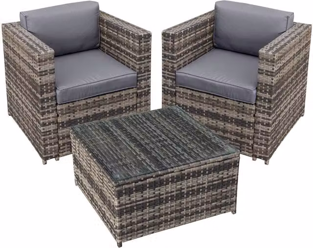 Oseasons Malta Rattan 2 Seat Tea for Two Set in Walnut Grey and Brown