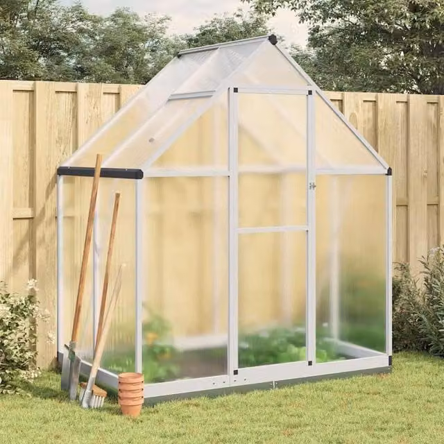 Berkfield Home Silver Aluminium Greenhouse with Base Frame, W/D/H: 169 x 114 x 202 cm