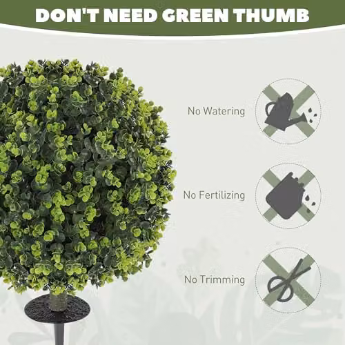 HOMCOM Set of 2 Green Artificial Boxwood Topiary Ball Bushes, UV Resistant, Diameter: 40 cm – 4