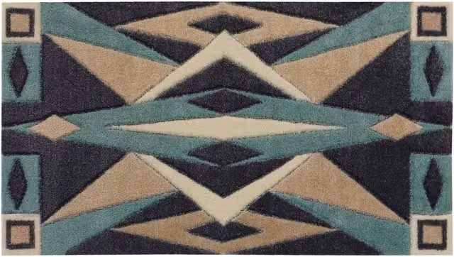 JVL Solemate Art Deco Hand Carved Door Mat, Turquoise and Multicolour, W: 57 cm, D: 100 cm