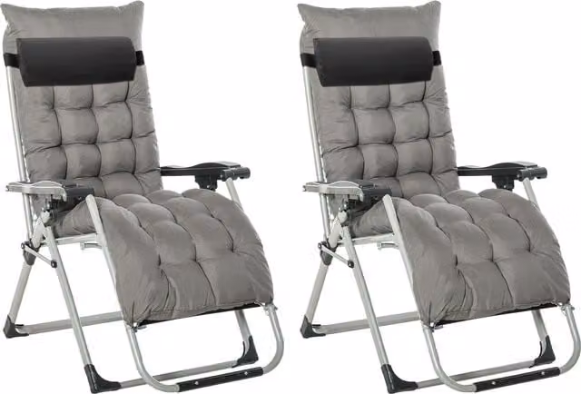 Outsunny 2 Piece Dark Grey Anti Gravity Garden Sun Loungers with Adjustable Headrests