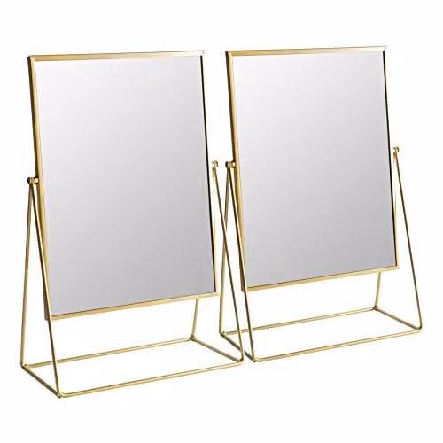 Harbour Housewares 2 Piece Rectangular Tabletop Makeup Mirror Set in Gold – 1