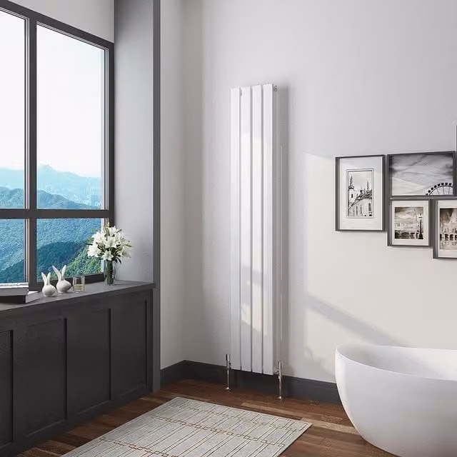 AicaBathroom Vertical Flat Panel Steel Radiator in White, H 160 cm x W 27.2 cm x D 27.2 cm