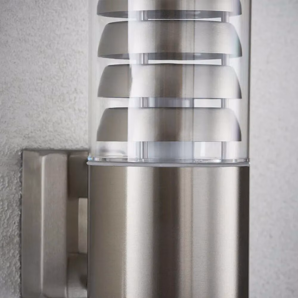 Loops Modern Round IP44 Outdoor Wall Lamp in Silver Stainless Steel with Transparent Glass – 3