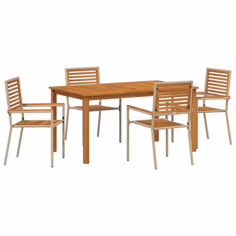 Berkfield Home 5 Piece Beige Poly Rattan and Acacia Wood Garden Dining Set – 2