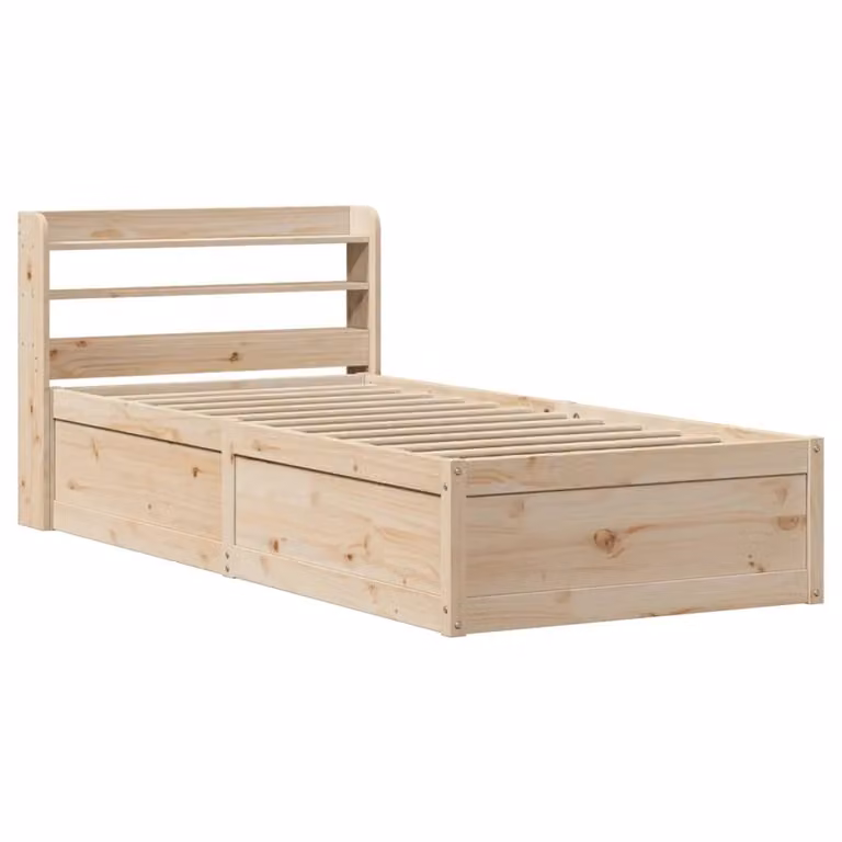 Berkfield Home Single Solid Wood Pine Bed Frame with Headboard and Side Compartments, Brown, W/D/H: 90 x 190 cm