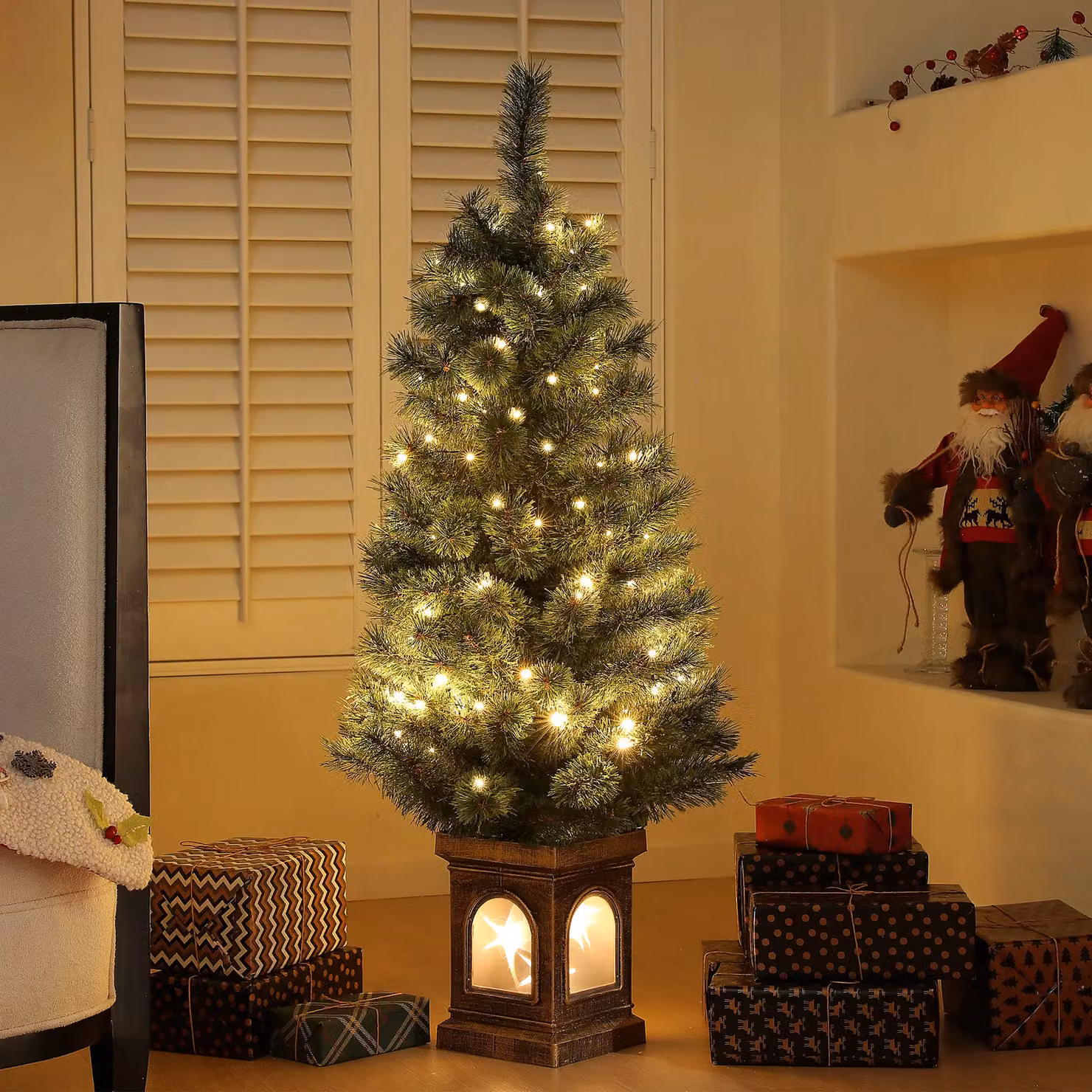 HOMCOM 4ft Artificial Green Christmas Tree with 80 Warm White LED Lights and Remote Control – 2