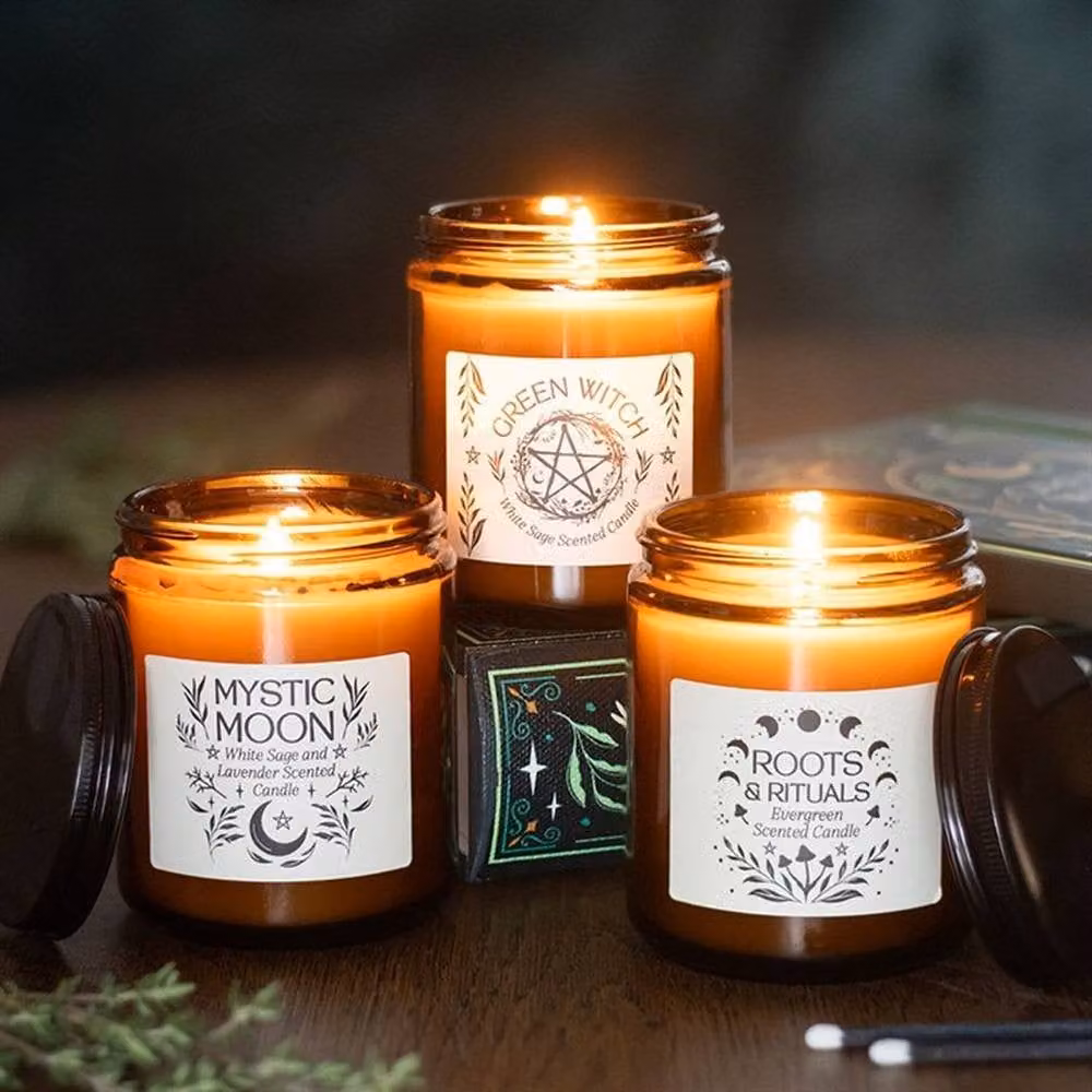 Uniqueful Mystic Moon Sage and Lavender Amber Glass Candle in Brown – 2