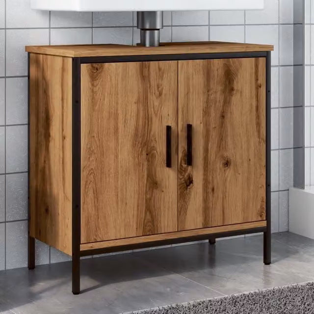 Berkfield Home Artisan Oak Sink Cabinet in Brown, W/D/H: 60 x 30 x 60 cm