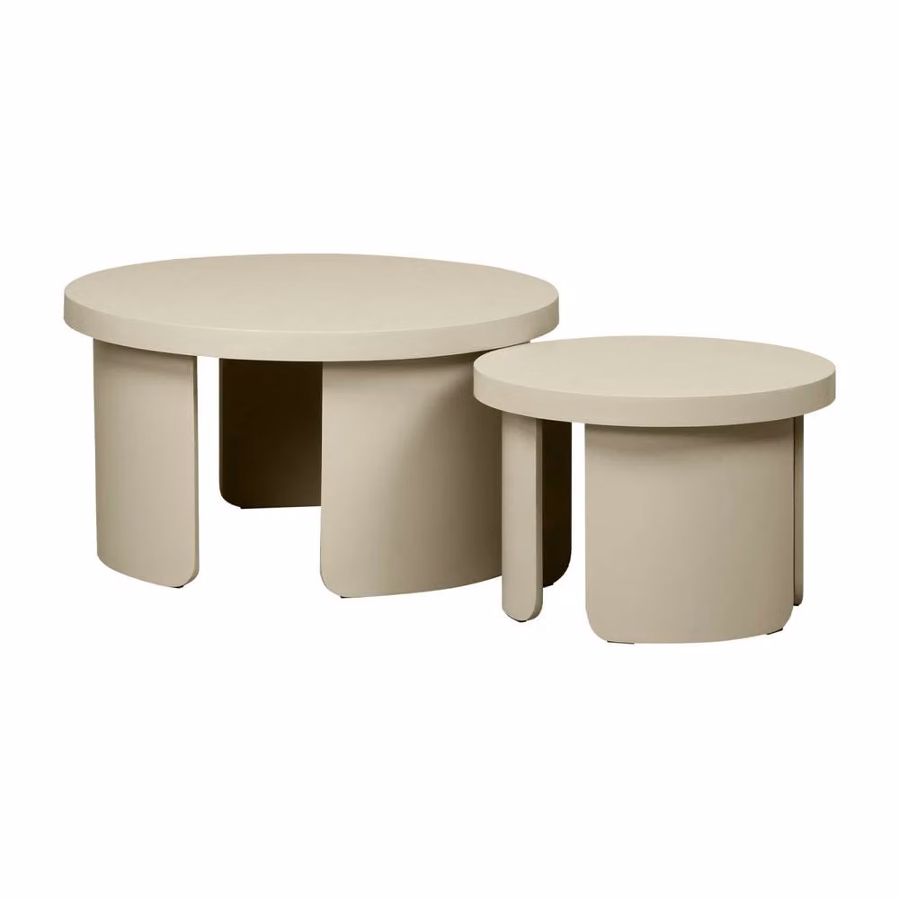 sweeek Set of 2 Modern Round Nesting Coffee Tables in Beige – 2