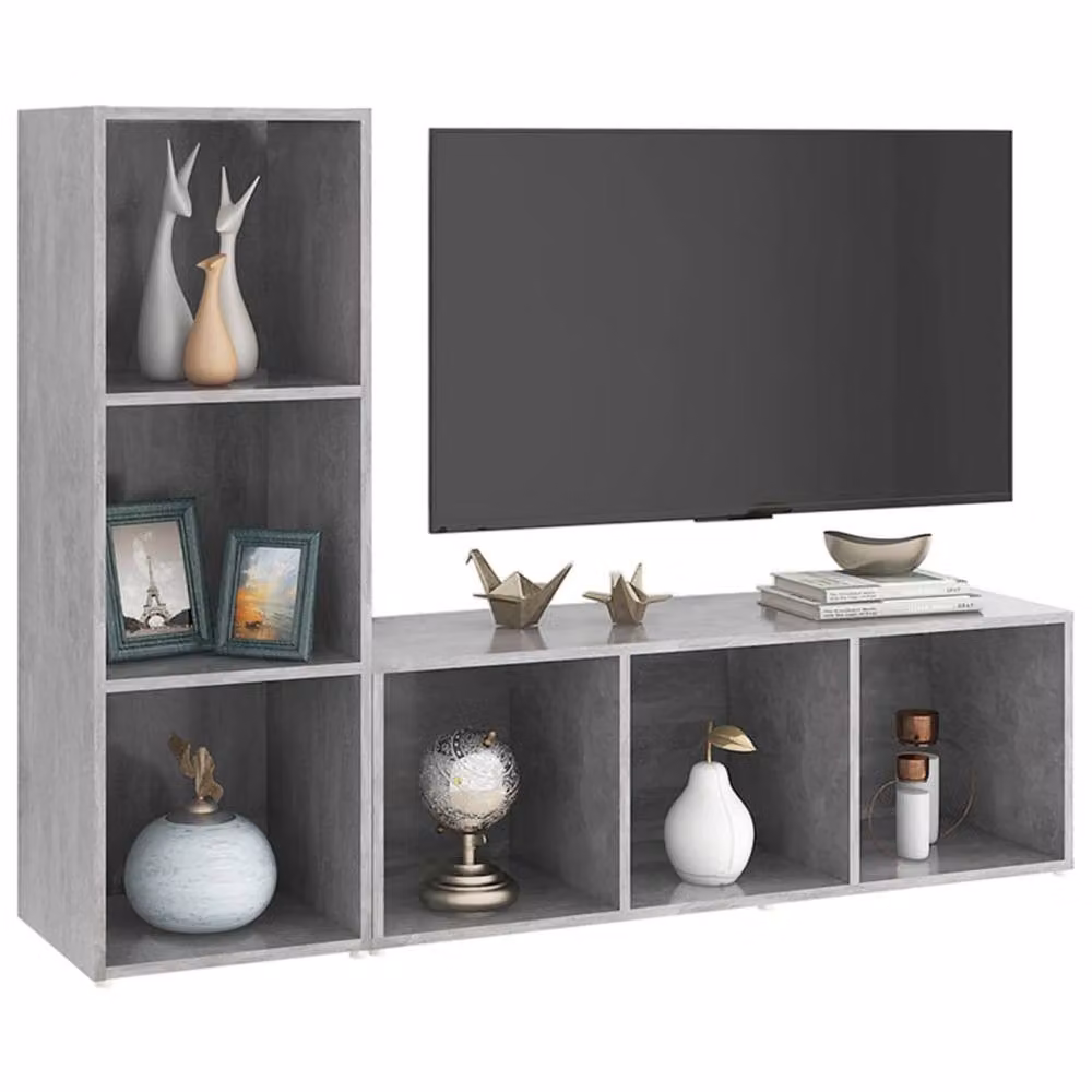 Berkfield Home 2-Piece TV Cabinet Set in Concrete Grey, Engineered Wood, W/D/H: 107 x 35 x 37 cm – 3
