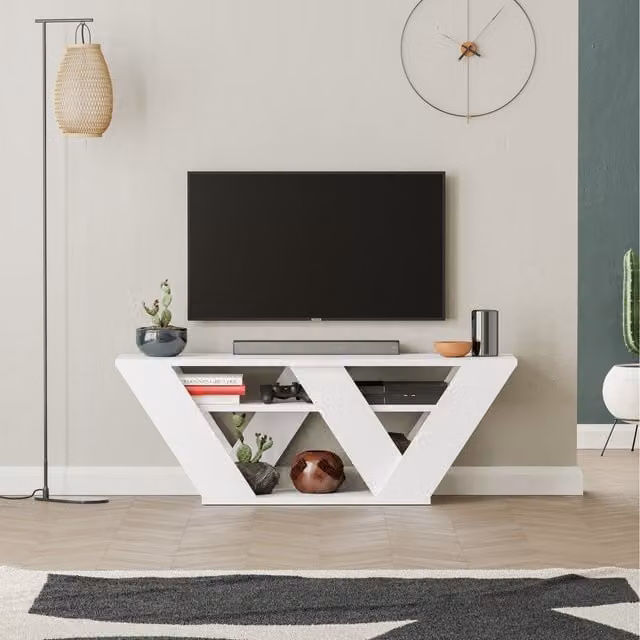 Decortie Pipralla Modern Multimedia Centre TV Unit with Shelves in White, Width: 110 cm – 1