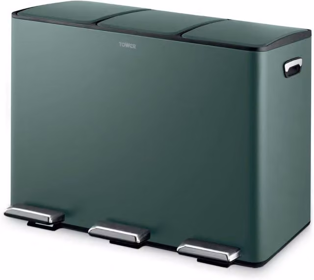 Tower 45L Recycling Pedal Bin with Removable Inner Bucket, Cream and Forest Green