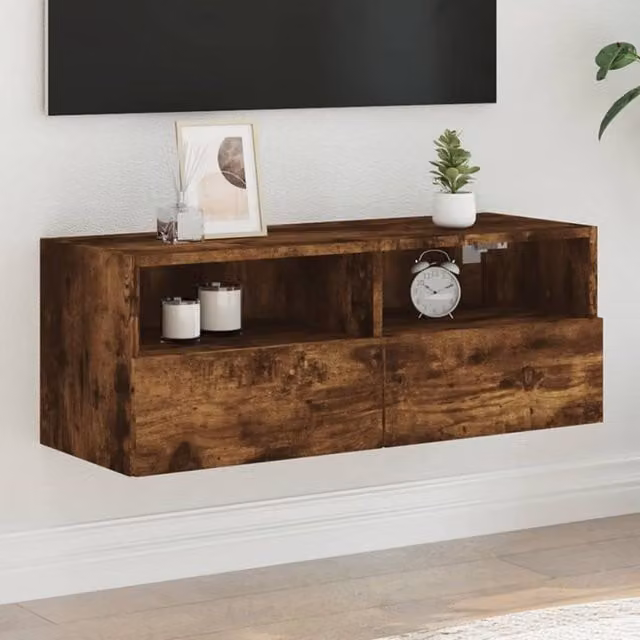 Berkfield Home Smoked Oak TV Wall Cabinet in Brown, W/D/H: 80 x 30 x 30 cm – 1