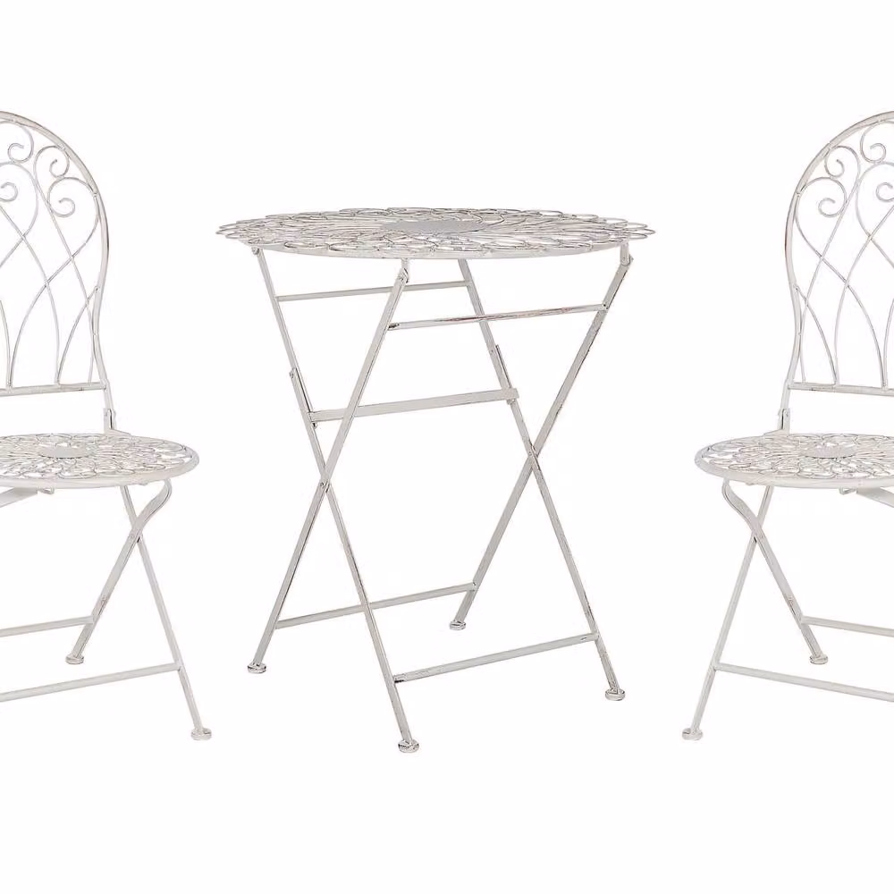 Wyld and Coco Suncrest 3-Piece Outdoor Bistro Set in White Distressed Metal – 2