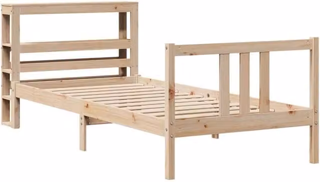 Berkfield Home Beautiful Bed Frame with Headboard in Natural Pine Wood, W/D/H: 75 x 190 cm
