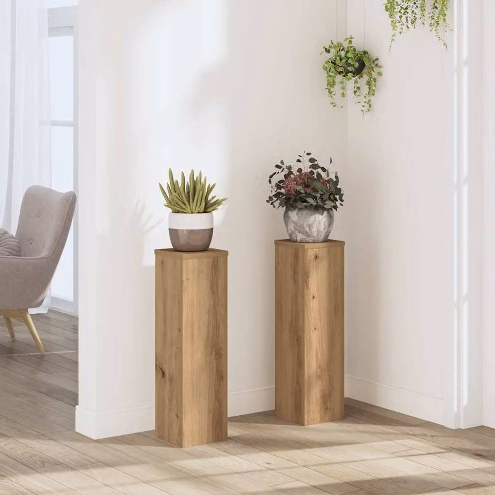 Berkfield Home Set of 2 Artisan Oak Plant Stands in Brown, W/D/H: 17 x 17 x 60 cm – 2