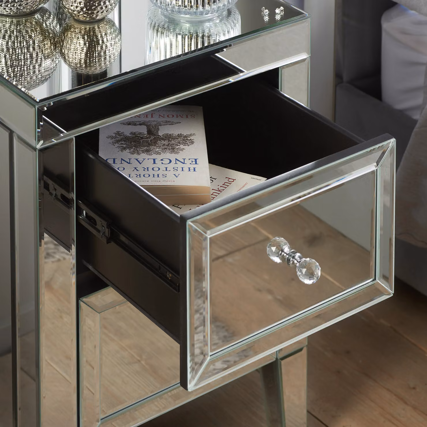 Birlea Valencia Silver Mirrored 2 Drawer Bedside Table – 2