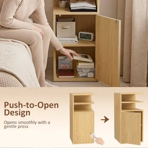 HOMCOM Set of 2 Slim Bedside Tables with Open Cubbies in Oak Brown, W/D/H: 30 x 25 x 60 cm – 4