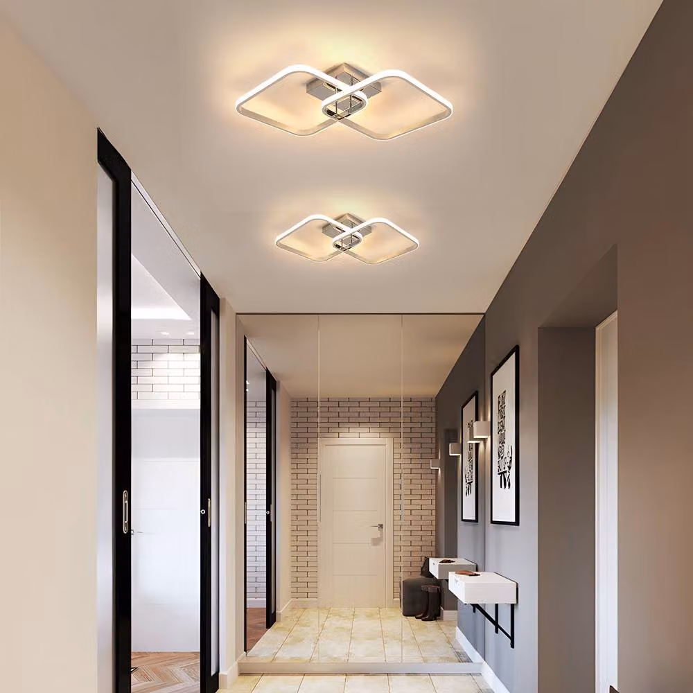 Pheashine Modern Square LED Ceiling Light, 42W, 3000K Cool White, Chrome and White, W: 64 cm – 3