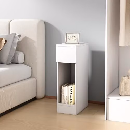 MCC Direct Ava Solid Wooden Bedside Table with Open Shelf and Drawer, White, W/D/H: 35 x 20 x 60 cm – 2