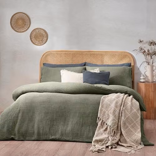 Yard Furn Chunky Waffle Cotton Duvet Cover Set in Green, OEKO-TEX Certified, 180 x 200 cm
