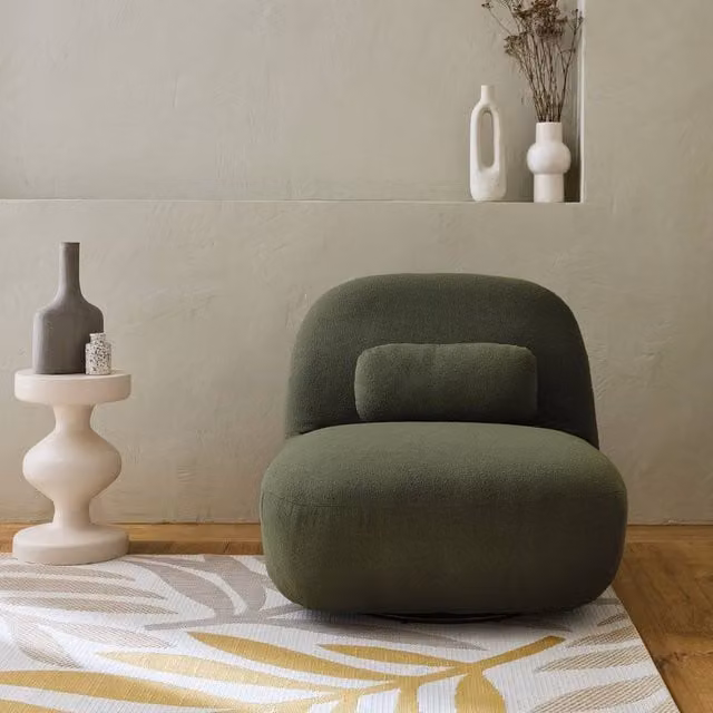 sweeek Textured Terry Swivel Armchair in Khaki