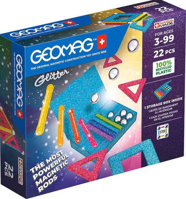 Geomag Recycled Magnetic Glitter Panels, 22 Pieces, White