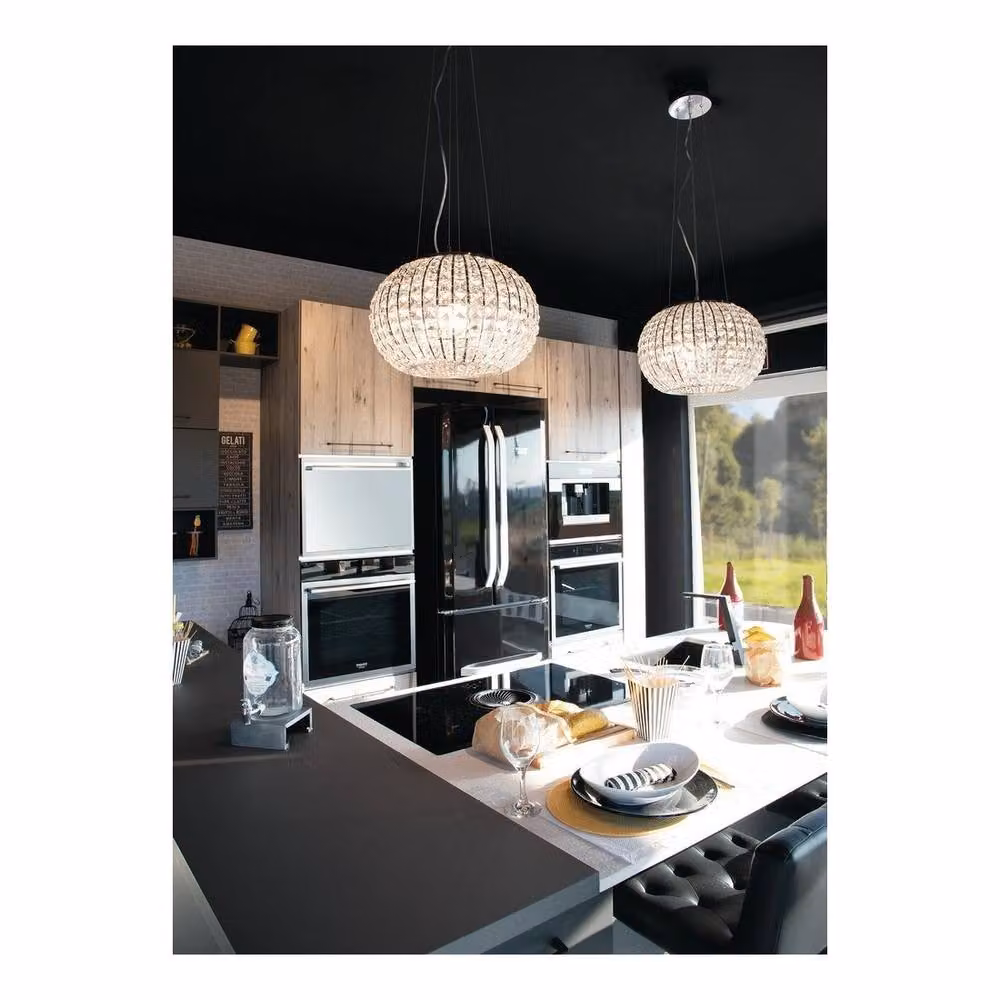 Netlighting CONCERT 5 Light Pendant Ceiling Light in Chrome and Grey with K9 Crystals, W/D/H: 45 x 28 cm – 2