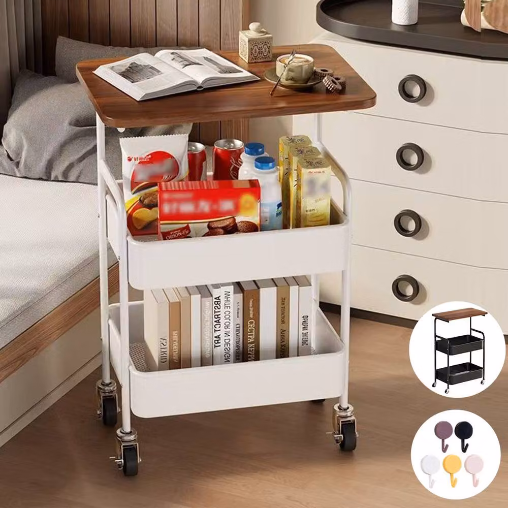 Ventryn Mobile Storage Cart with Wooden Desktop and Metal Frame in White – 2
