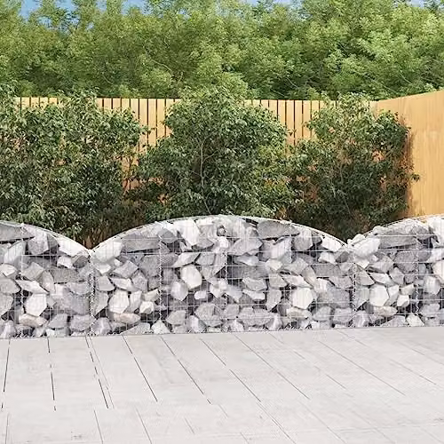 vidaXL Arched Gabion Basket Cage Made of Galvanised Steel in Silver, W/D/H: 200 x 30 x 60/80 cm – 2