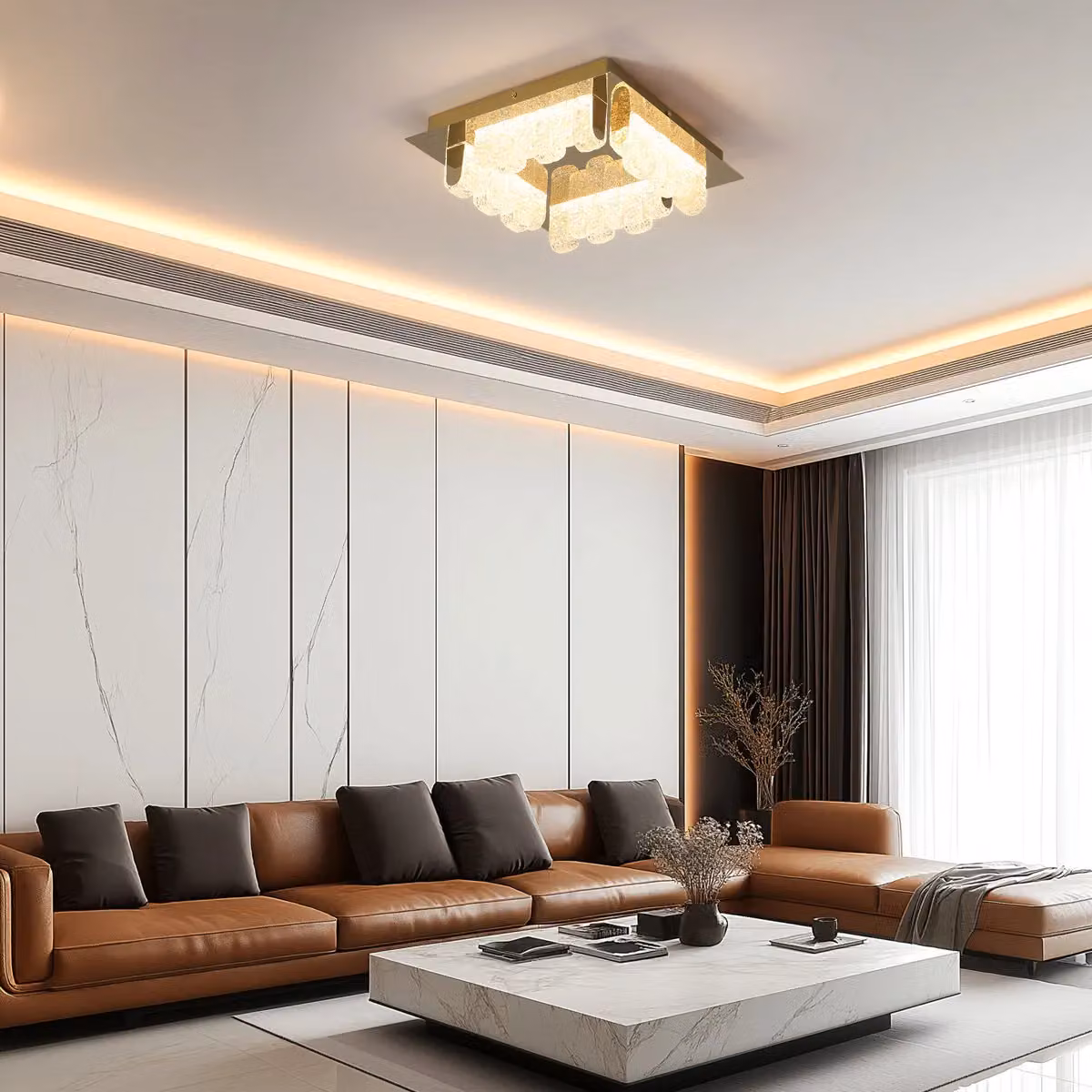 Garwarm 4-Light LED Acrylic Flush Mount Ceiling Light in Metallic Gold, Diameter: 32 cm – 4