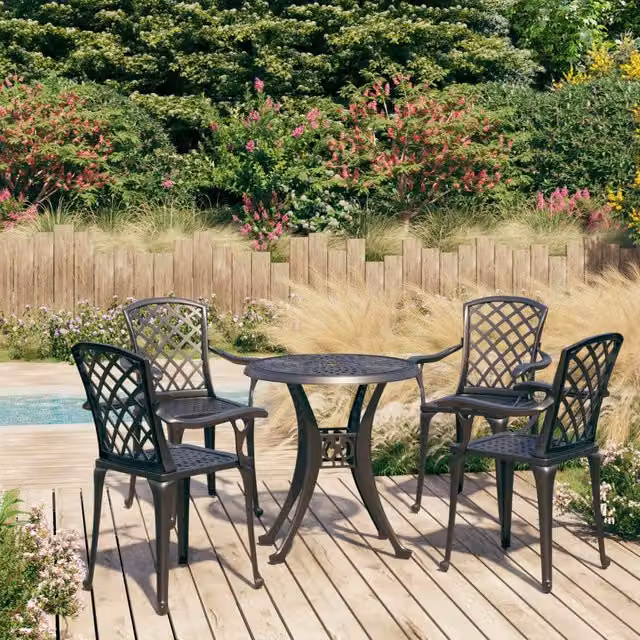 Berkfield Home 5 Piece Bistro Set in Matt Black Powder Coated Cast Aluminium – 1