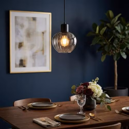 Nowa Netlighting Toy Pendant Light with Matt Black and Smoked Grey Glass Shade, Diameter: 19 cm – 2