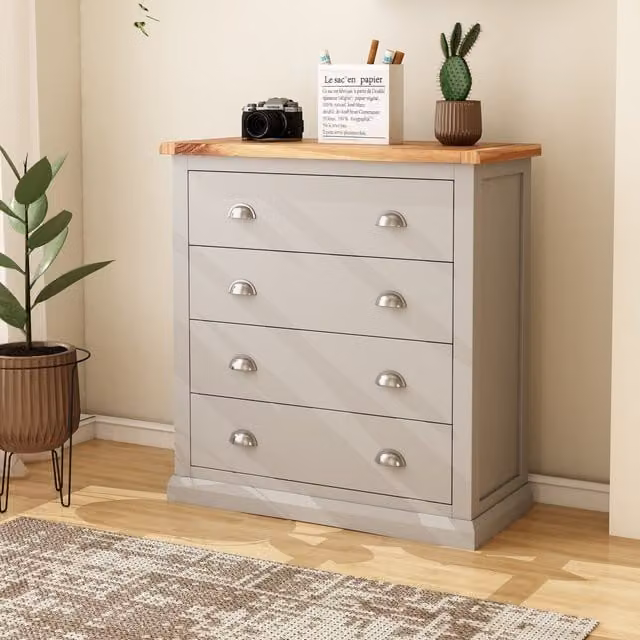 Cabinet Bits Loreo 4 Drawer Chest of Drawers in Grey Pine with Chrome Handles