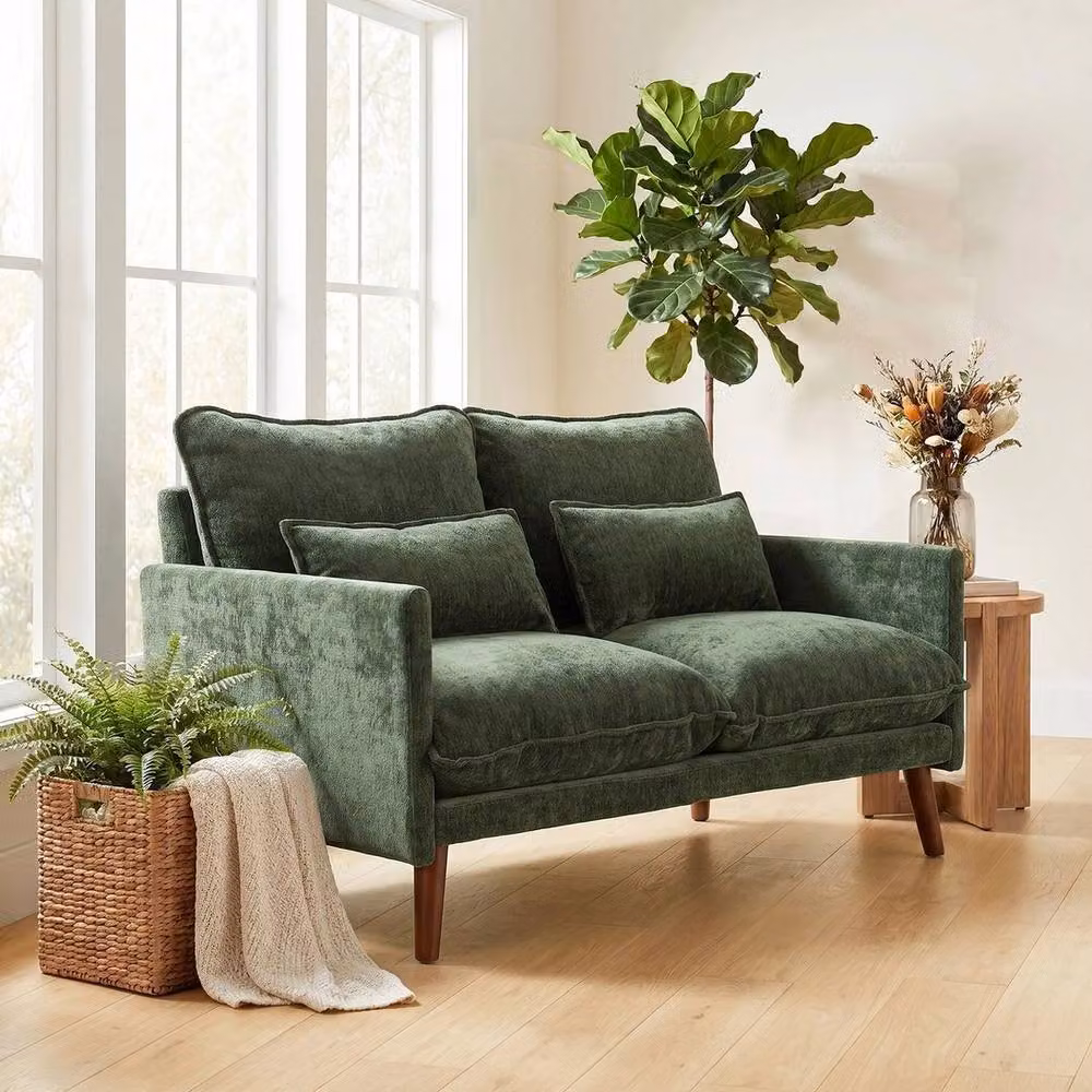 FORGEVIO Modern 2 Seater Velvet Sofa in Green with Spring Core Cushions – 2