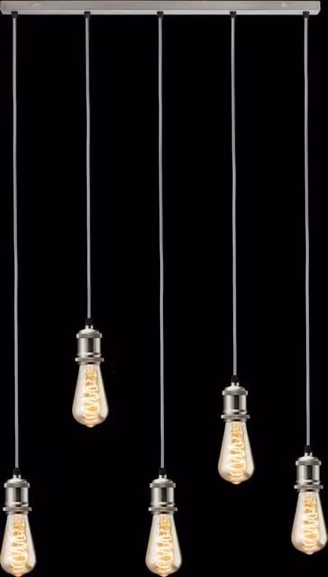 Netlighting Knightsbridge CALLA 5 Light Bar Pendant in Brushed Chrome and Grey with E27 Vintage Glass Shades – 1