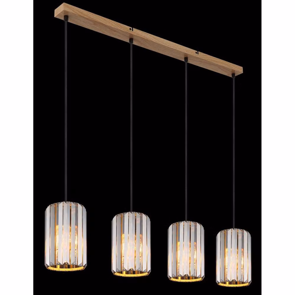 Netlighting Run Bar Pendant Light in Brown with Smoke Crystal and Wood Effect, W/D/H: 88 x 13.5 x 120 cm – 5