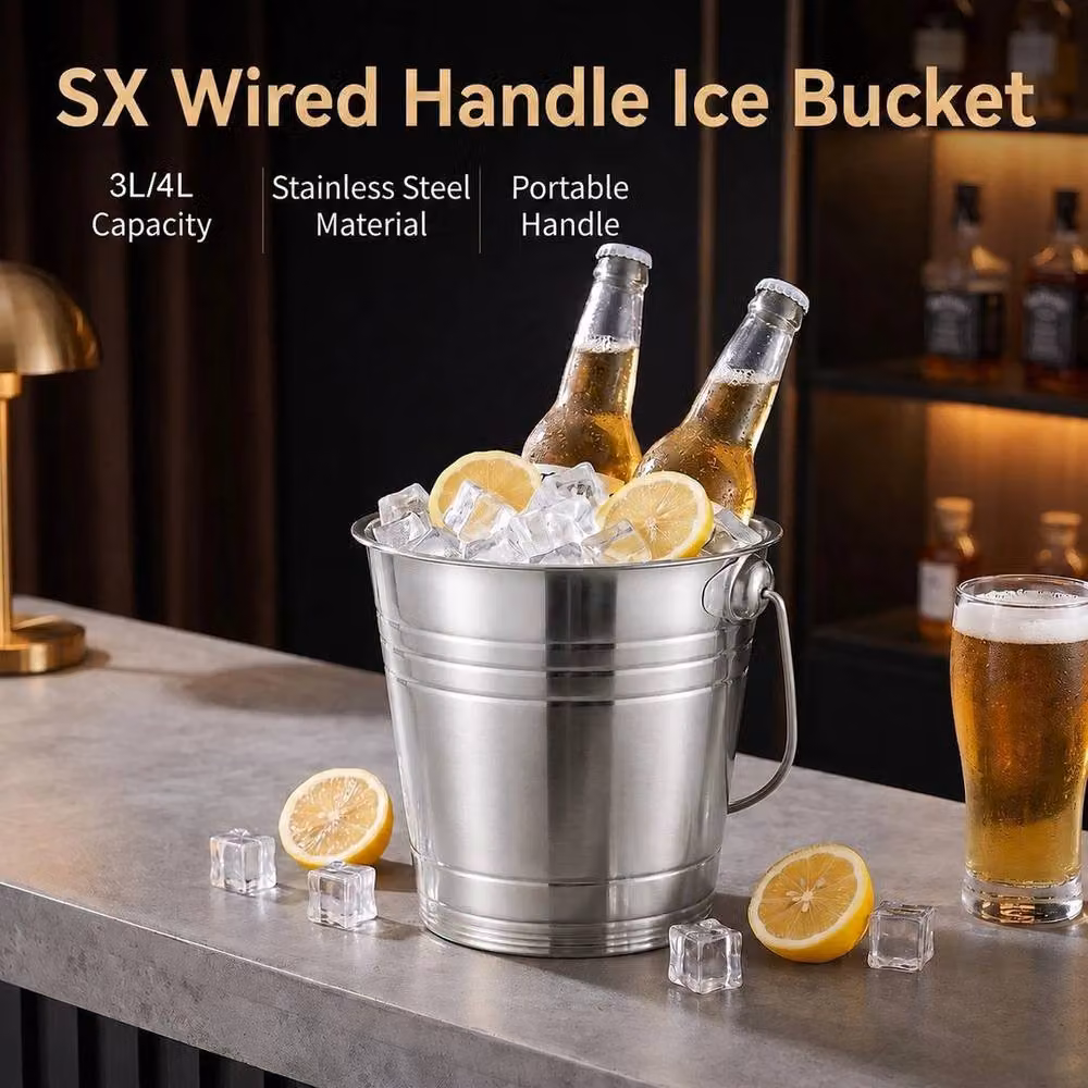 FLAVORA Stainless Steel Ice Bucket in Silver, 3L, H: 100 cm, W: 15 cm – 3