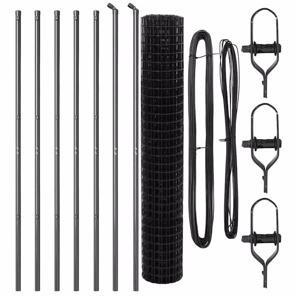 Berkfield Home Modern Euro Fence with 7 Posts, Galvanised Steel, Dark Grey, W: 10 m, H: 1.6 m – 3